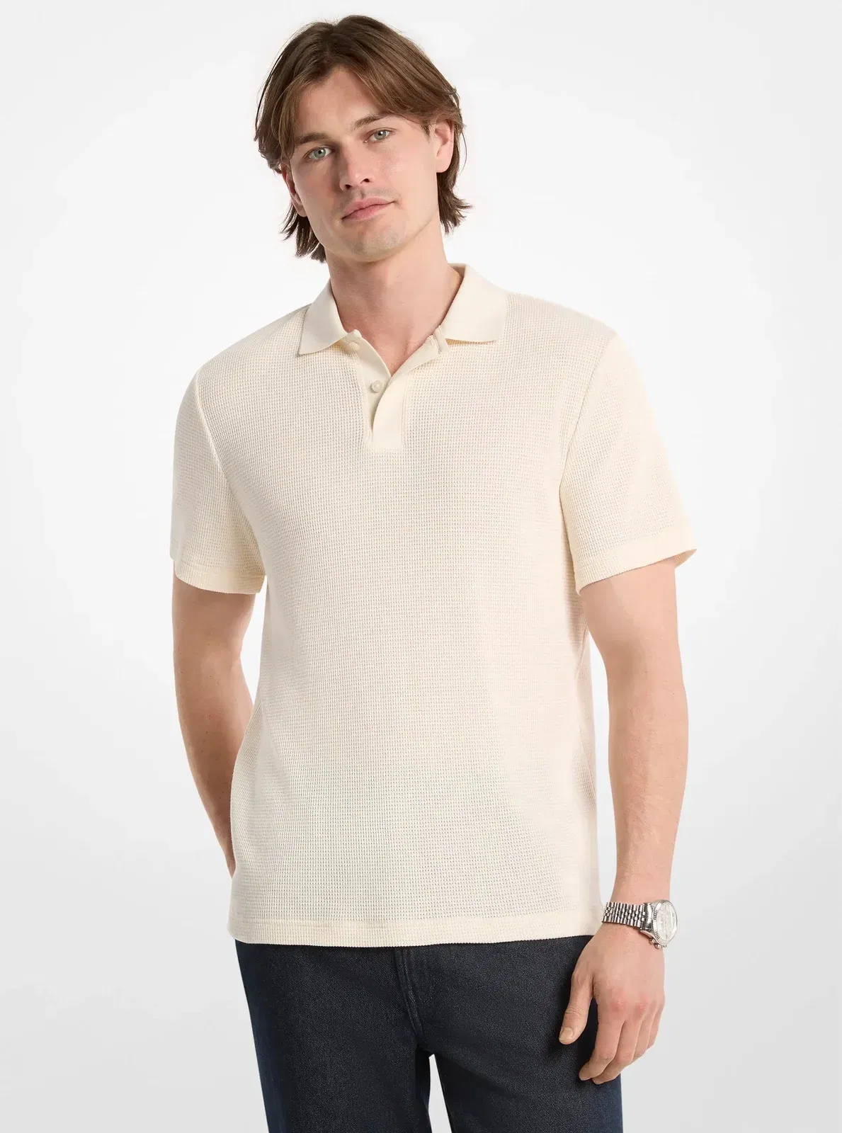Michael Kors Waffle Knit Polo Shirt LT CREAM