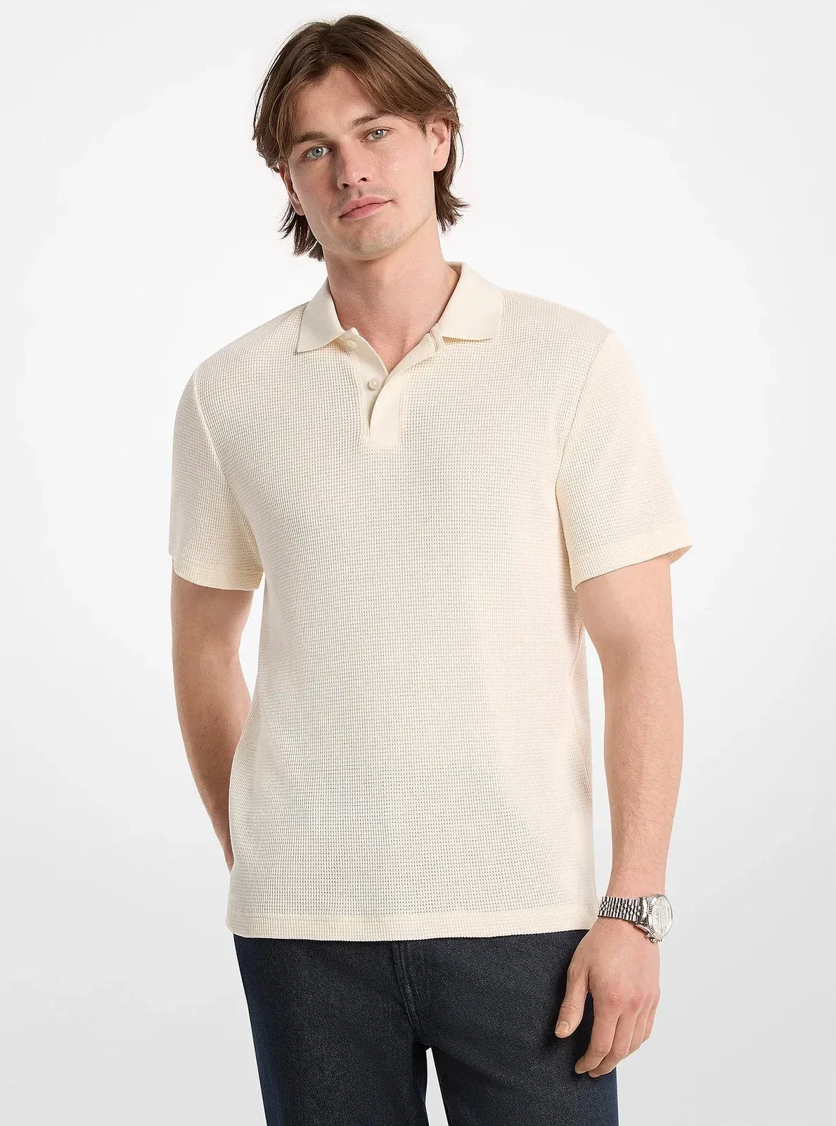 Michael Kors Waffle Knit Polo Shirt LT CREAM