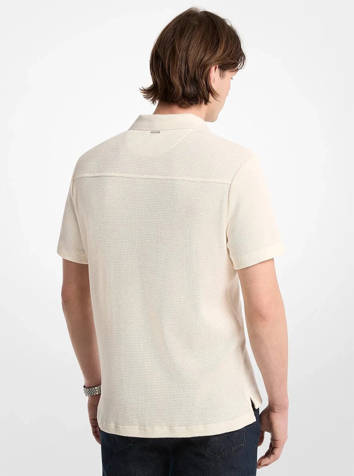 Michael Kors Waffle Knit Polo Shirt LT CREAM