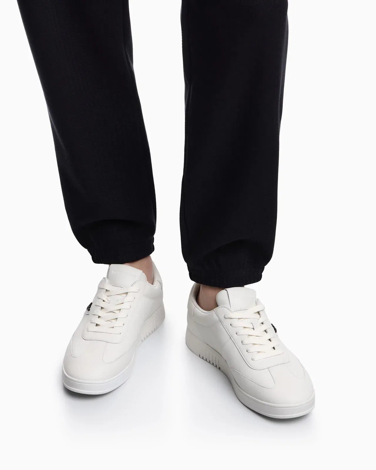 Emporio Armani Leather Sneakers With Eagle Plate White