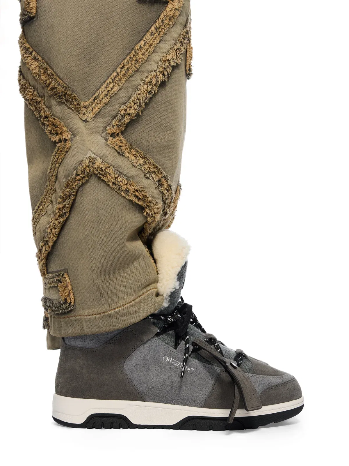 Off-White Shearling Trim Winter Boots Black