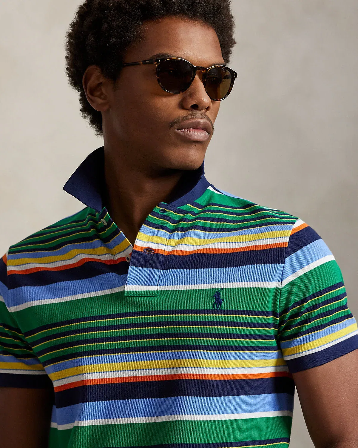 Ralph Lauren Classic Fit Striped Mesh Polo Shirt