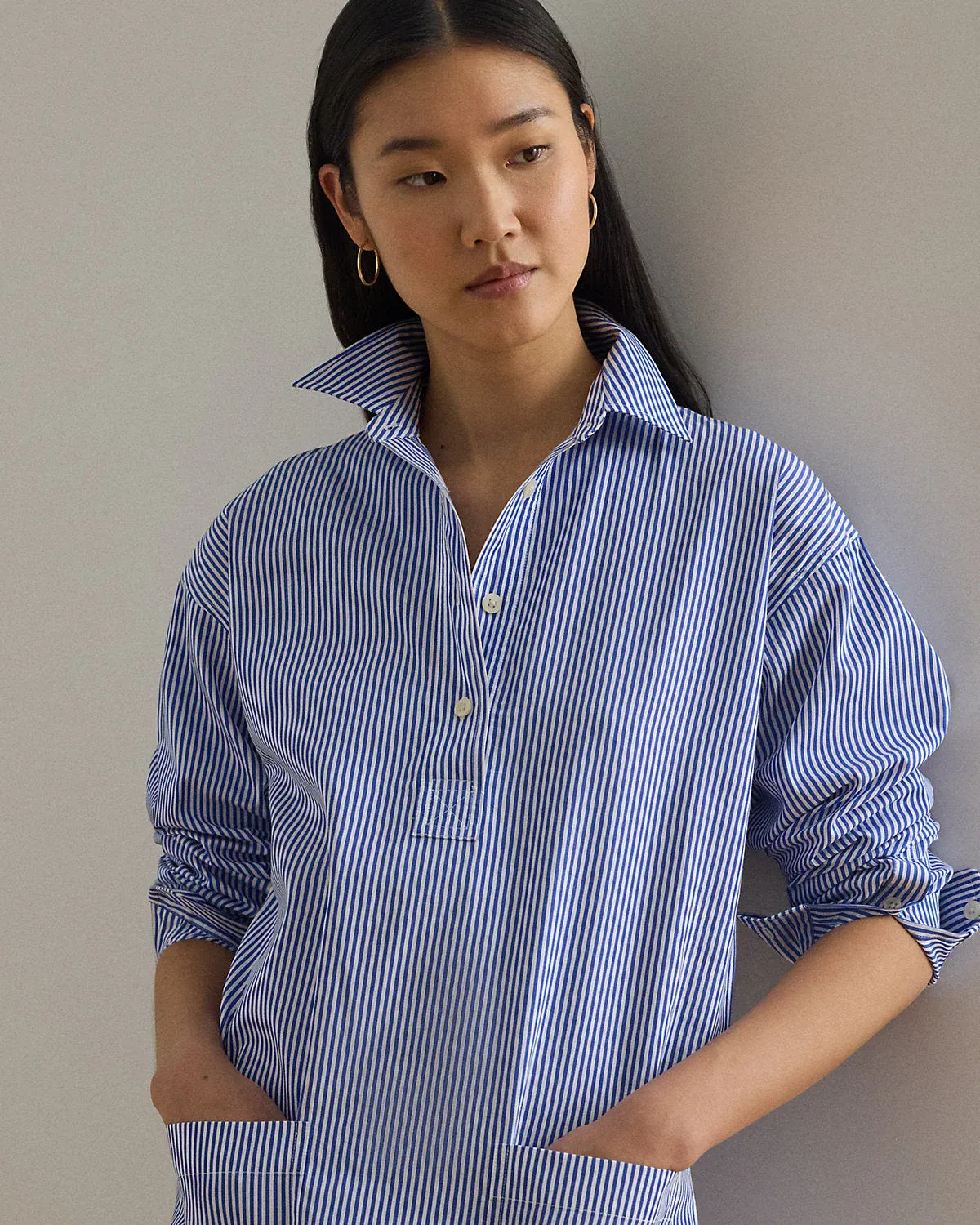 Ralph Lauren Striped Cotton Broadcloth Shirtdress