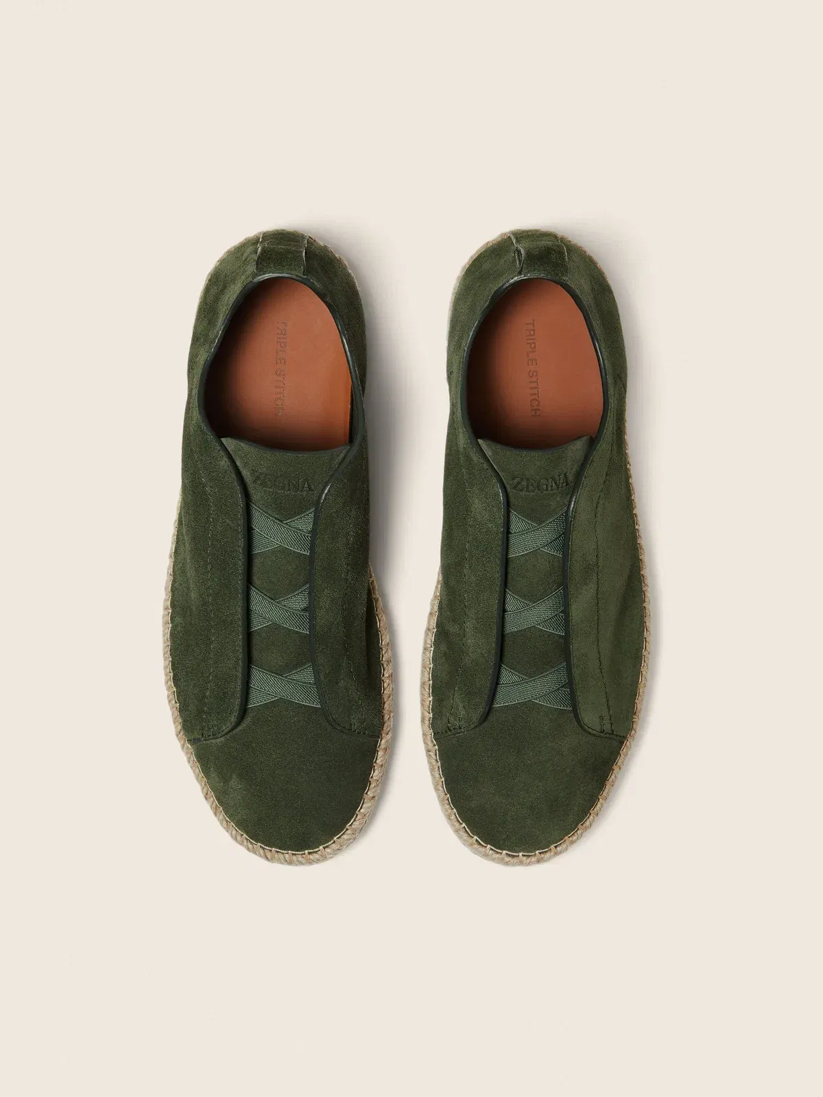 Zegna Pine Green Suede Triple Stitch Espadrilles
