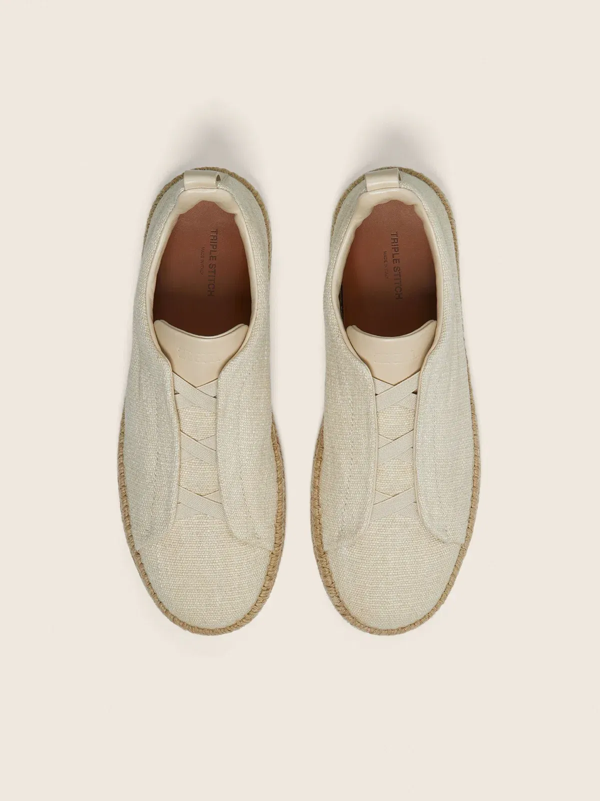 Zegna Off White Linen And Leather Triple Stitch Espadrilles