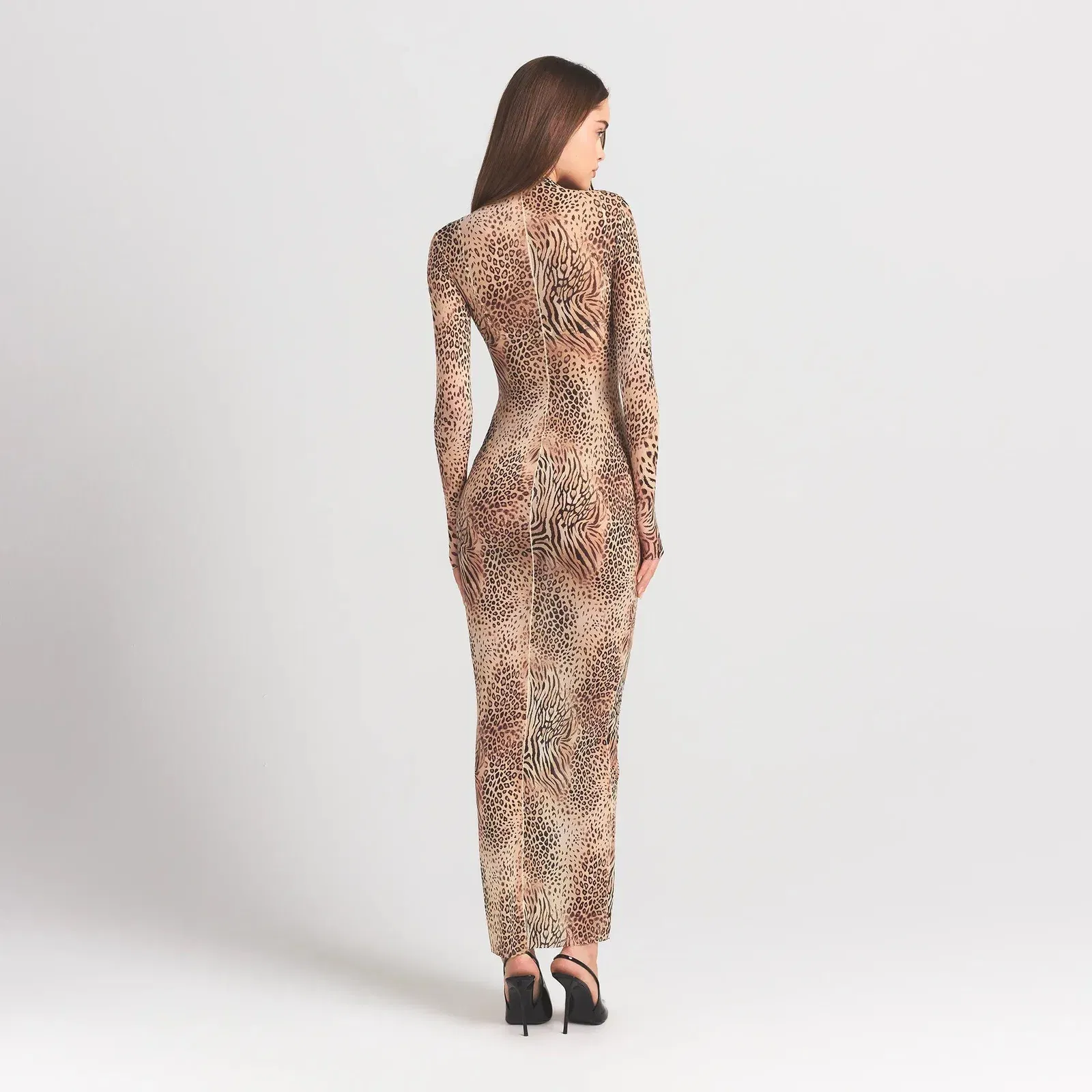 Milky Sheer Mock Neck Long Sleeve Long Dress