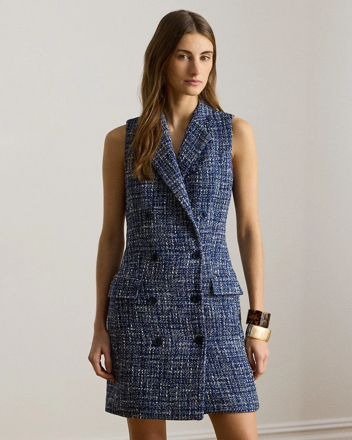 Ralph Lauren DoubleBreasted Bouclé Sleeveless Dress