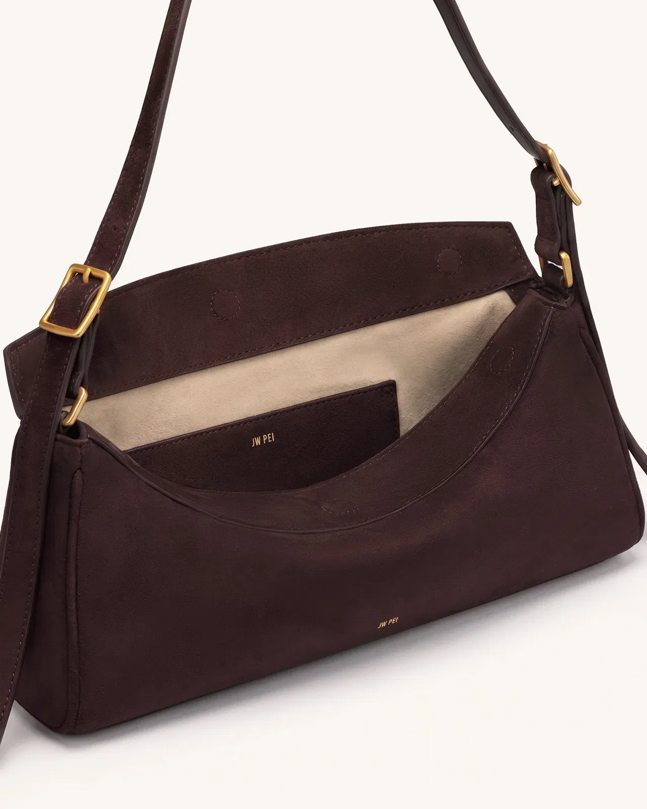 Jw Pei Elowen Faux Suede East West Shoulder Bag Dark Brown
