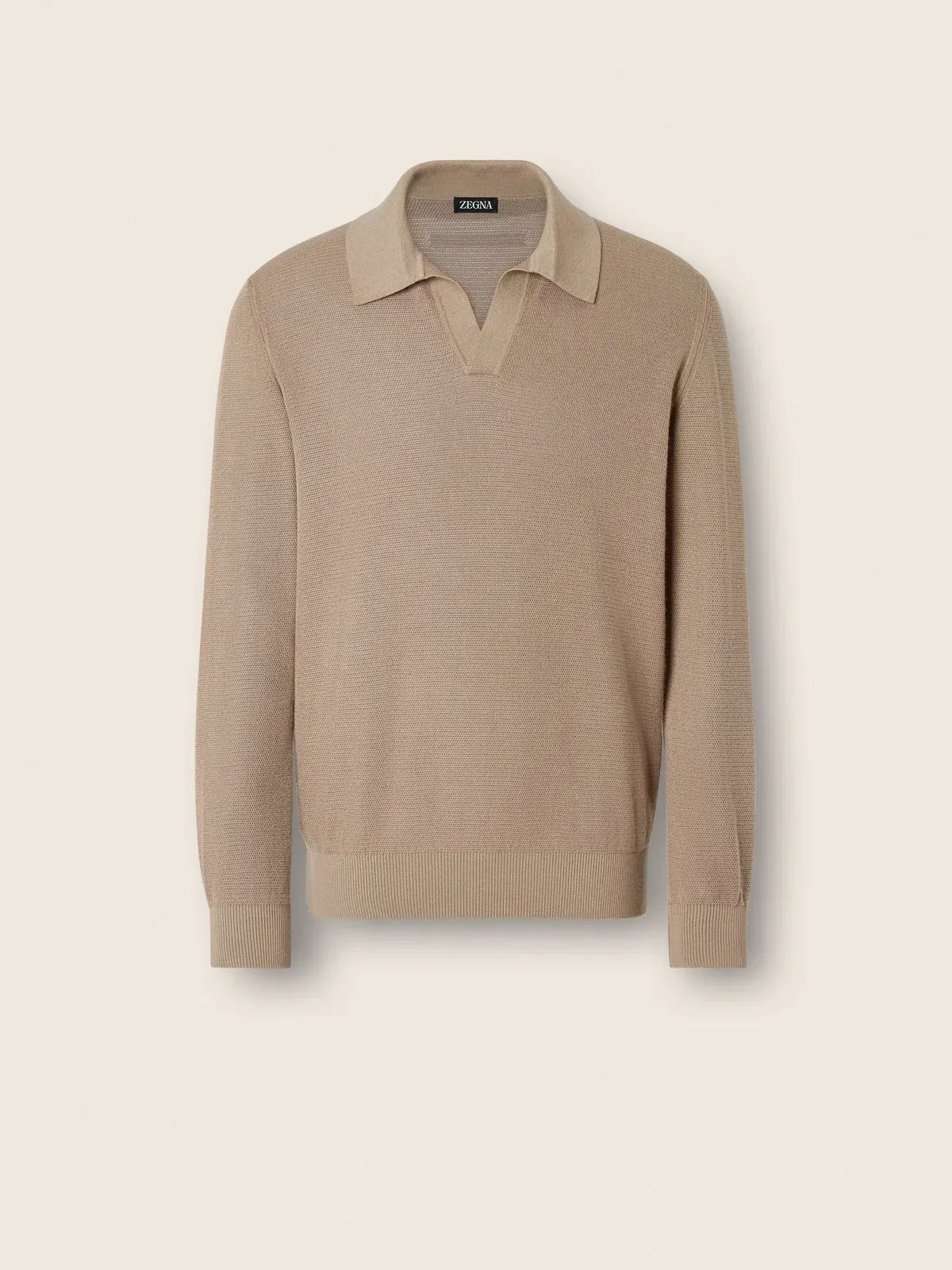 Zegna Light Taupe Cashmere And Silk Polo Shirt