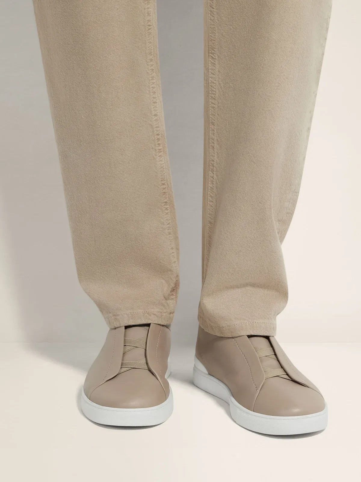Zegna Light Taupe Triple Stitch Secondskin Sneakers