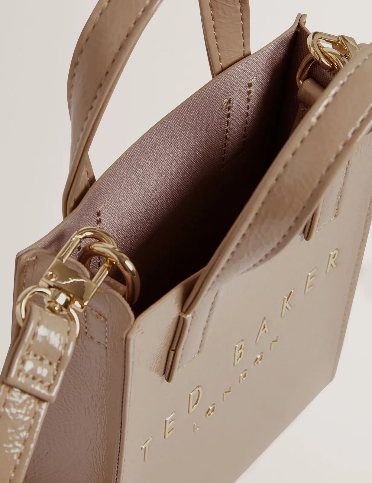 Ted Baker Crinkll Mini Crinkle Patent Pu Icon Tote Bag Stone Women's