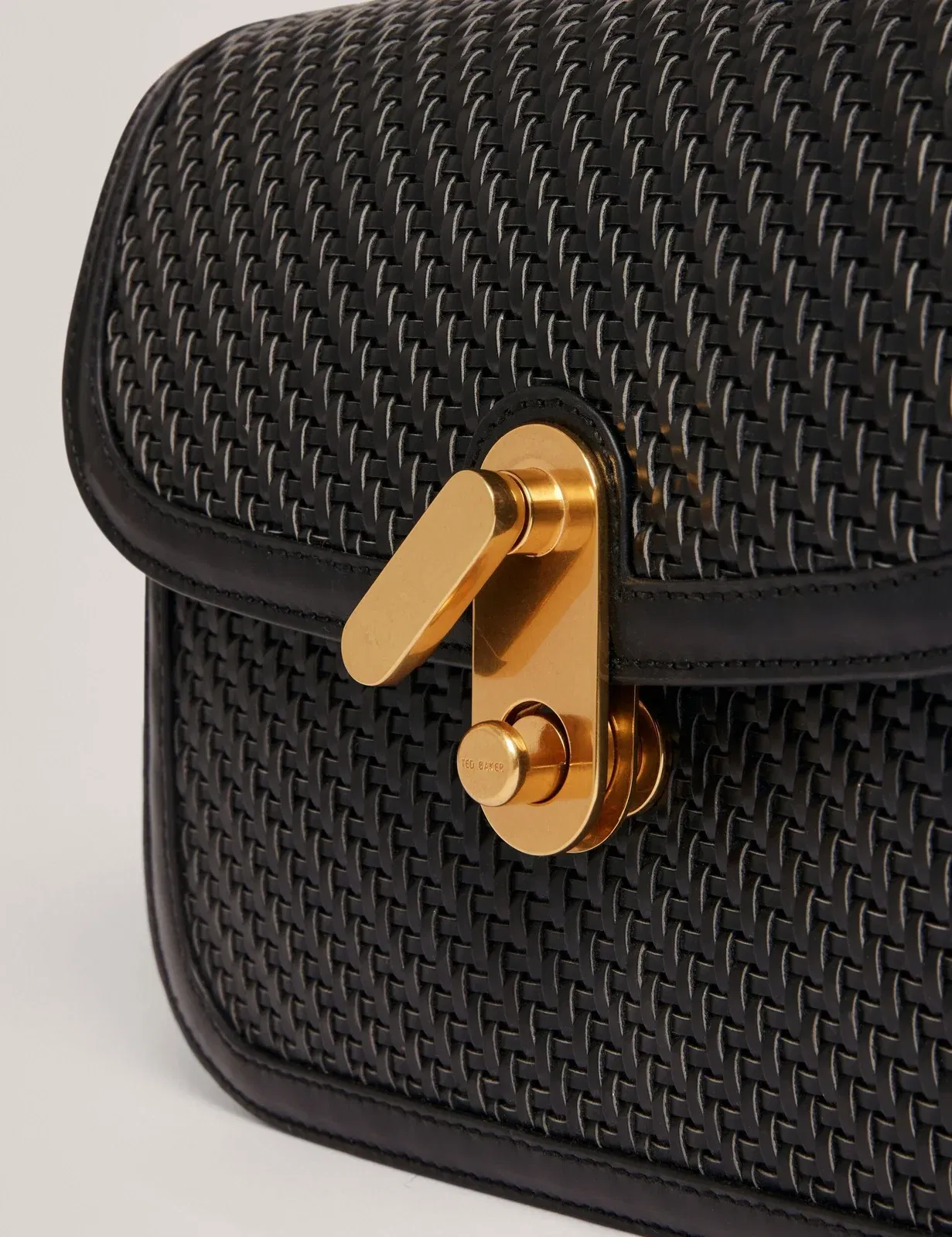 Ted Baker Warnerr Woven Leather Twist Lock Crossbody Bag Black Women's