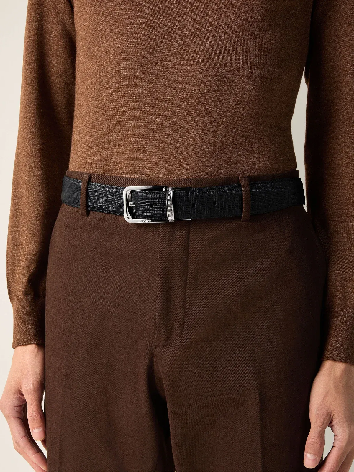 Zegna Black Reversible Leather Belt