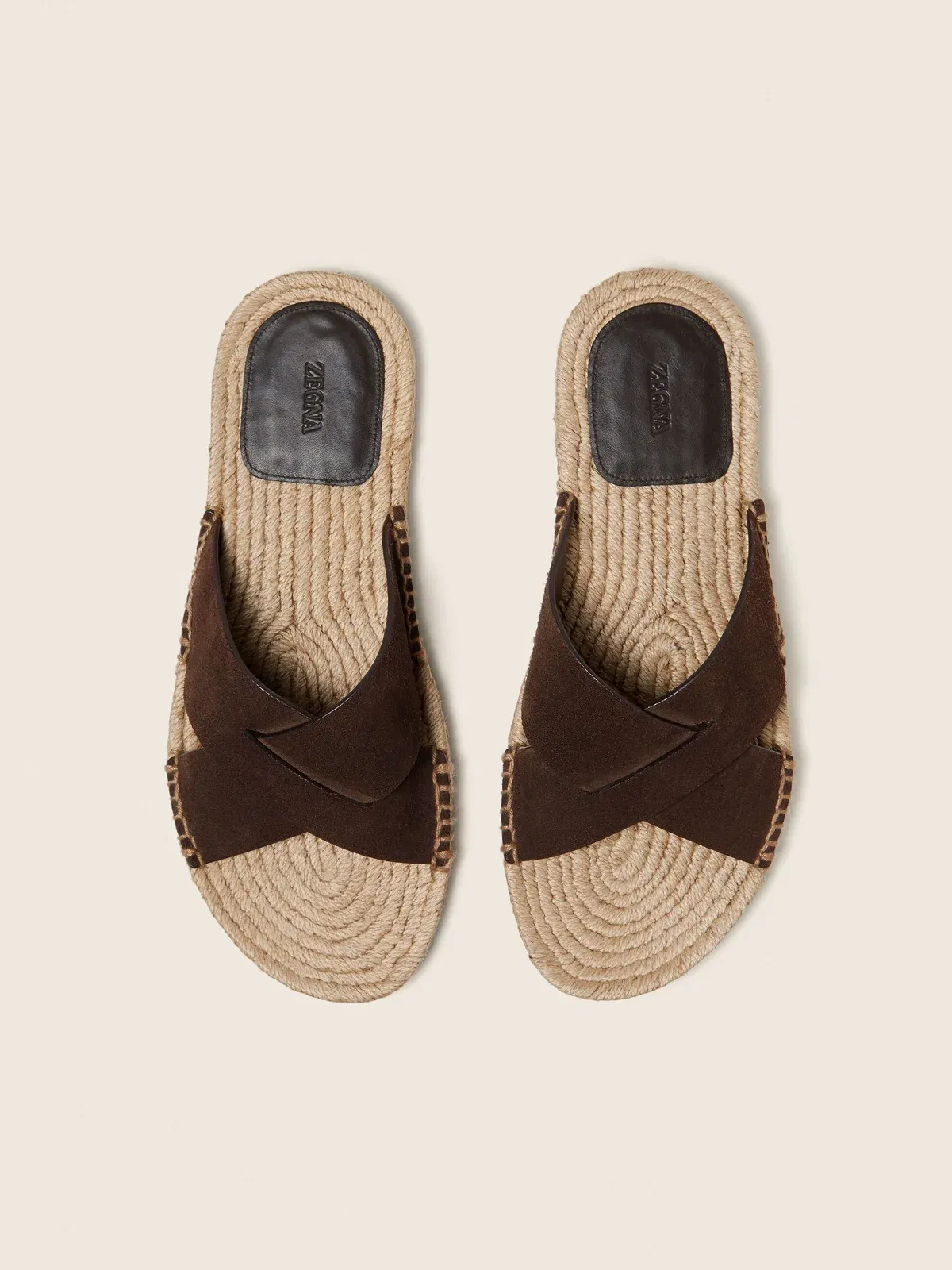 Zegna Dark Brown Suede Espadrille Sandals