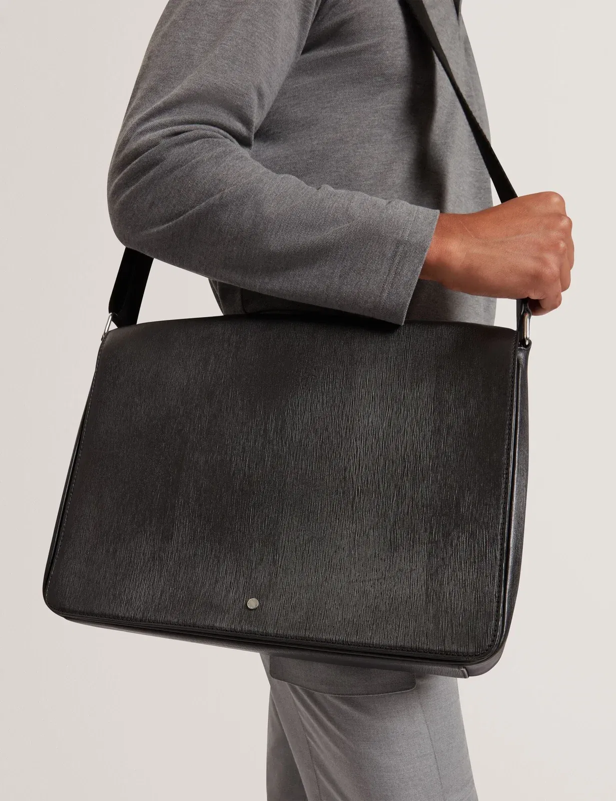 Ted Baker Barkly Bark Grained Leather Messenger Bag Black