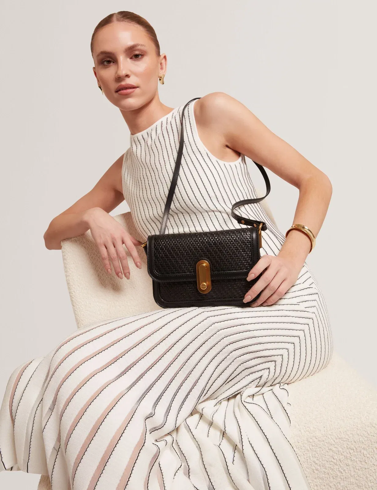 Ted Baker Walkerr Woven Twist Lock Small Crossbody Bag Black Women's