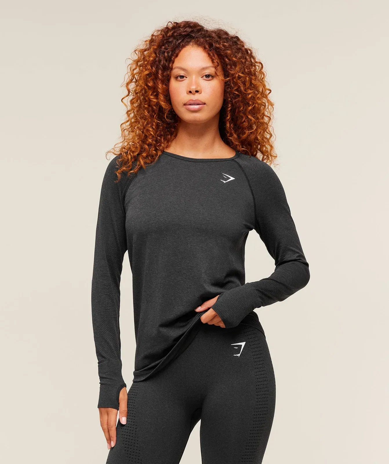 Women's Gymshark Vital Seamless Light Long Sleeve Top Black Marl