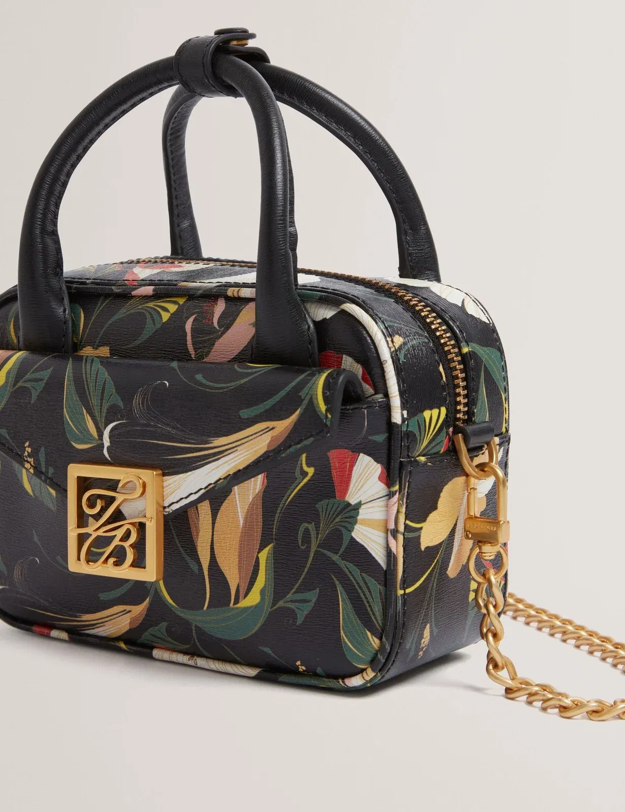 Ted Baker Anisso Botanical Print Mini Leather Camera Bag Black Women's