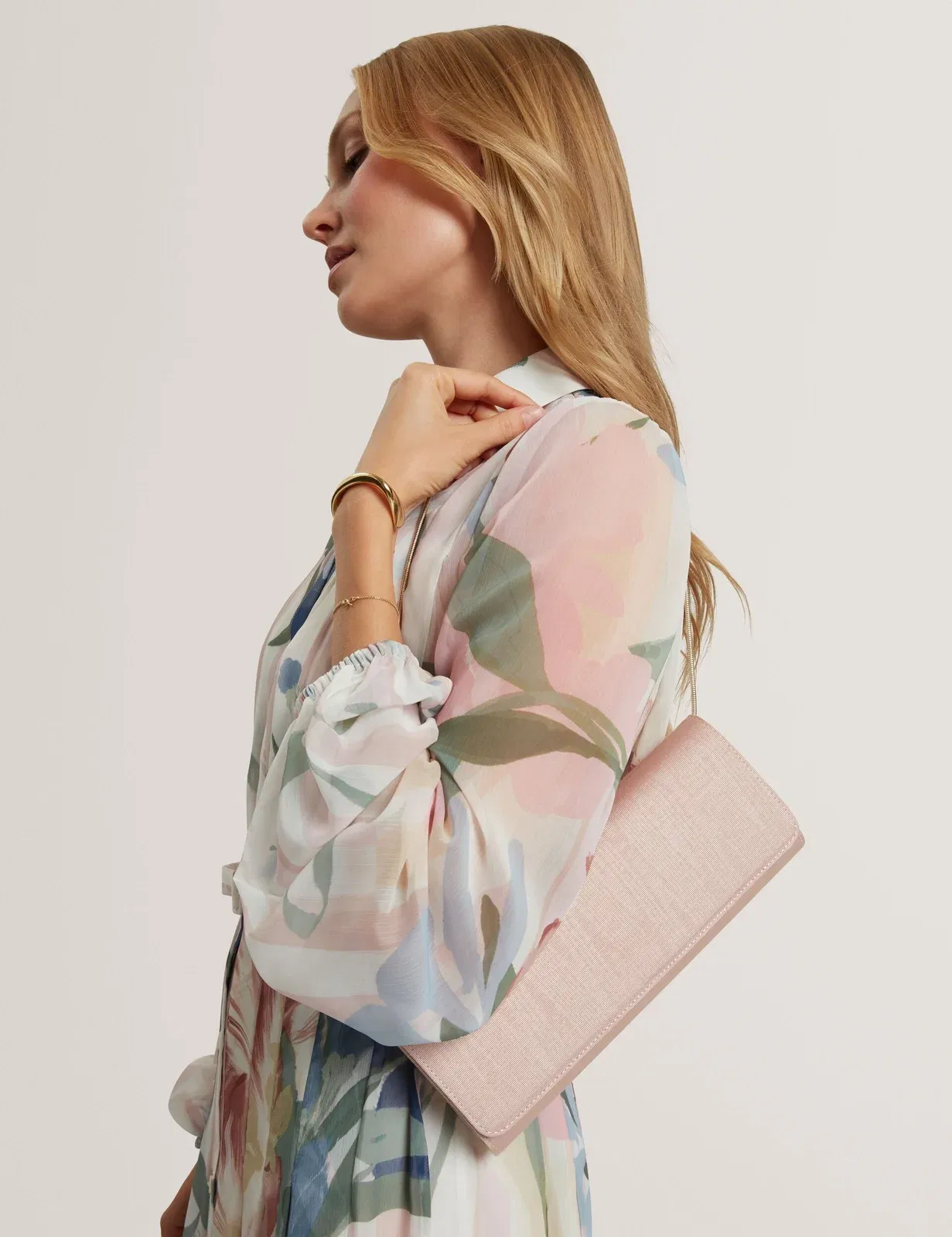Ted Baker Maliisa Moire Baguette Foldover Clutch Bag Light Pink Women's