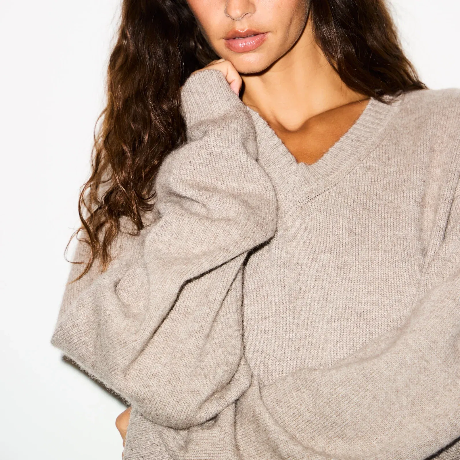 Wool Cashmere Oversized V Neck Sweater