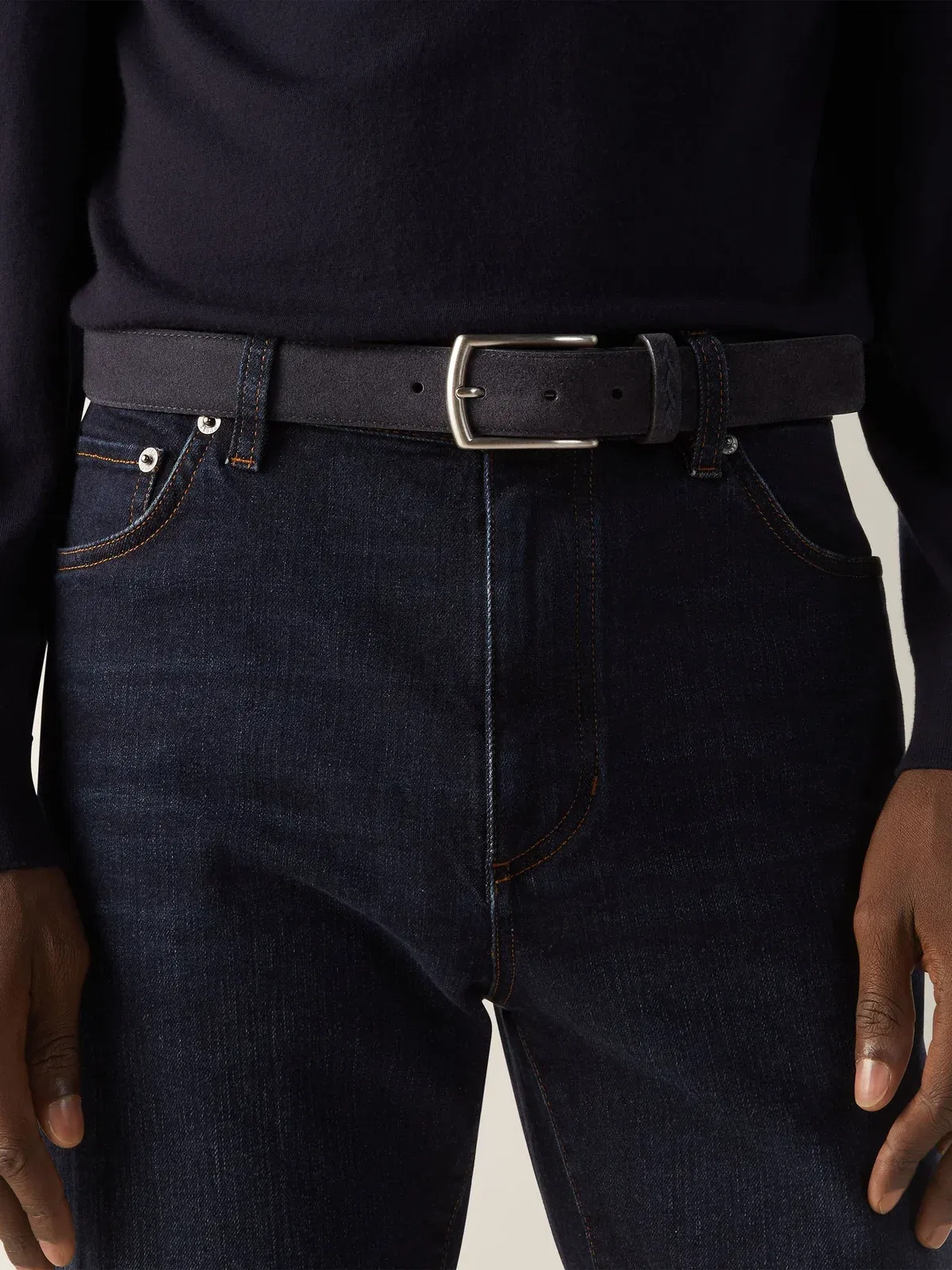 Zegna Navy Blue Suede Belt