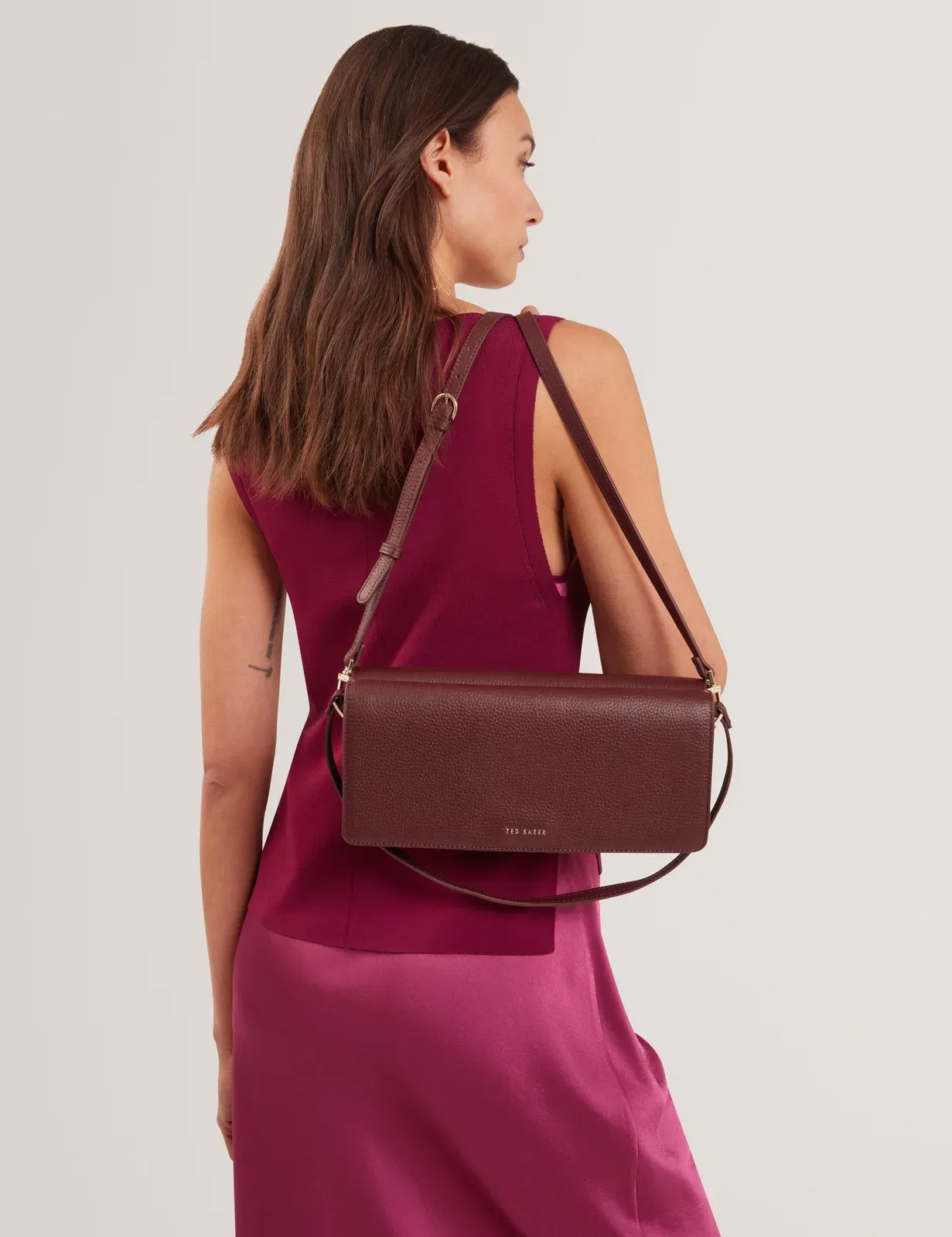 Ted Baker Twyyla Leather Foldover Baguette Shoulder Bag Oxblood Women's