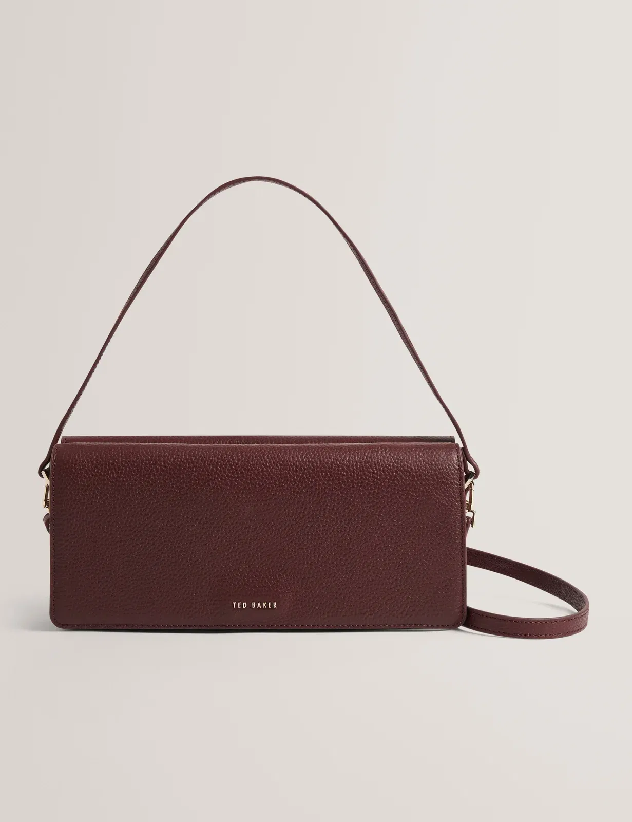 Ted Baker Twyyla Leather Foldover Baguette Shoulder Bag Oxblood Women's