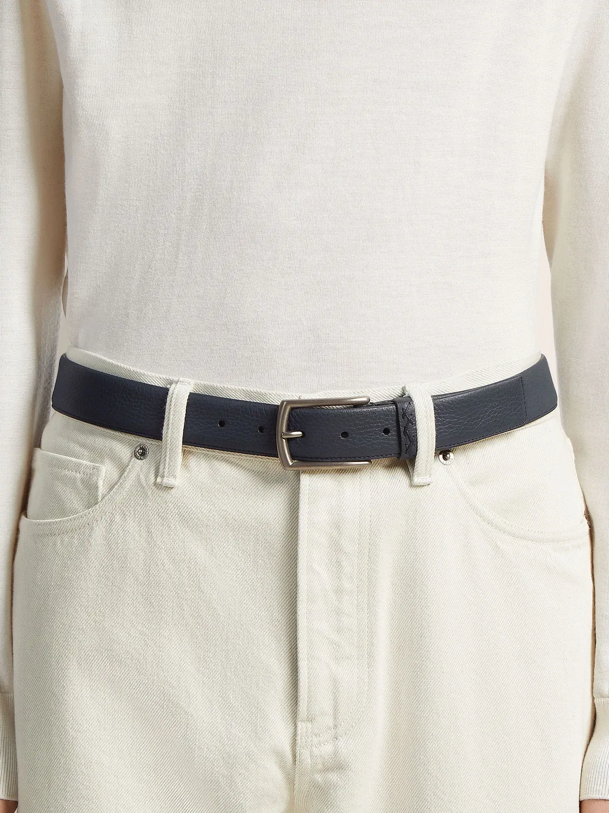 Zegna Navy Blue Leather Belt