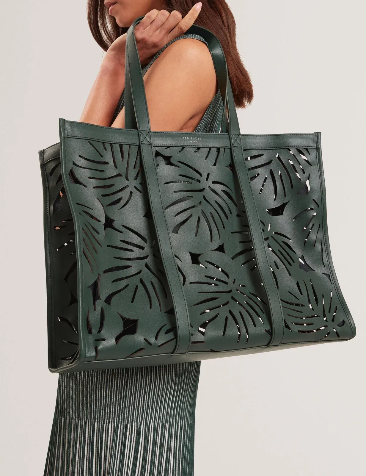 Ted Baker Leiian Leaf Cut Out Wide Leather Tote Bag Green Women's