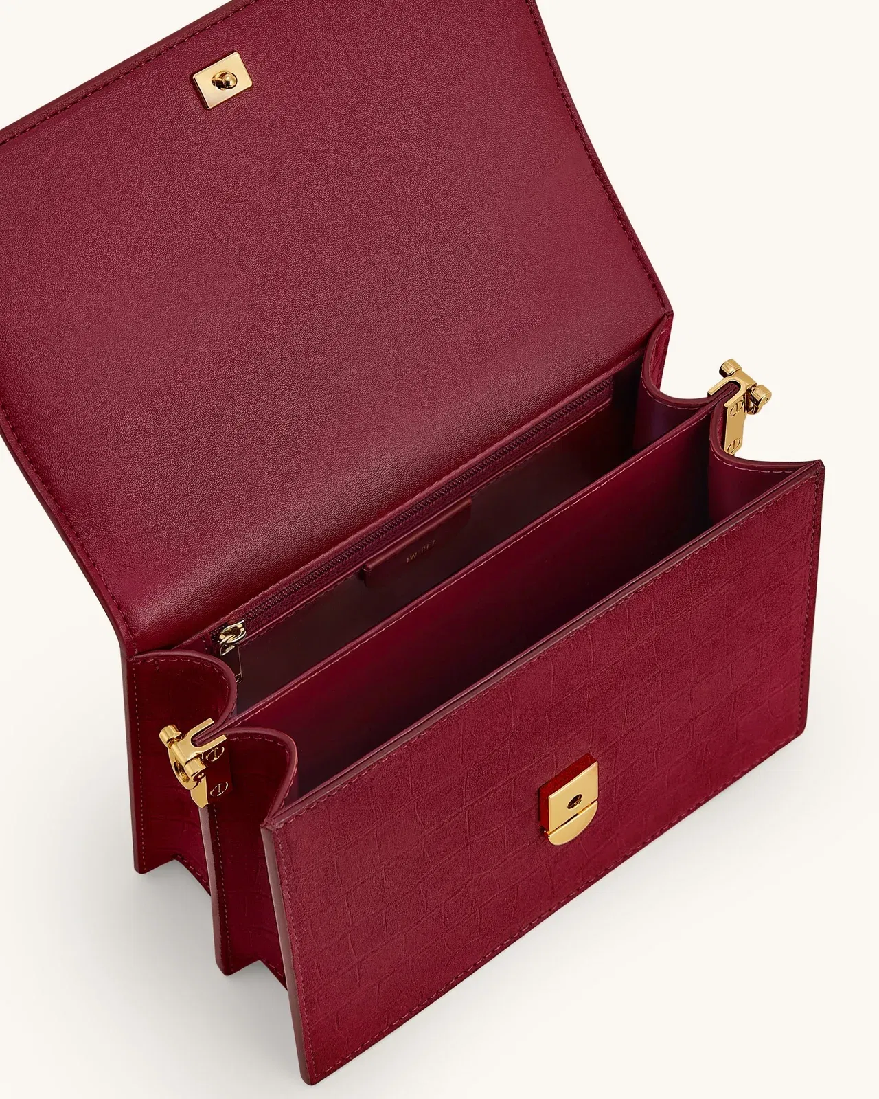Jw Pei Mini Flap Faux Suede Croc Embossed Crossbody Burgundy