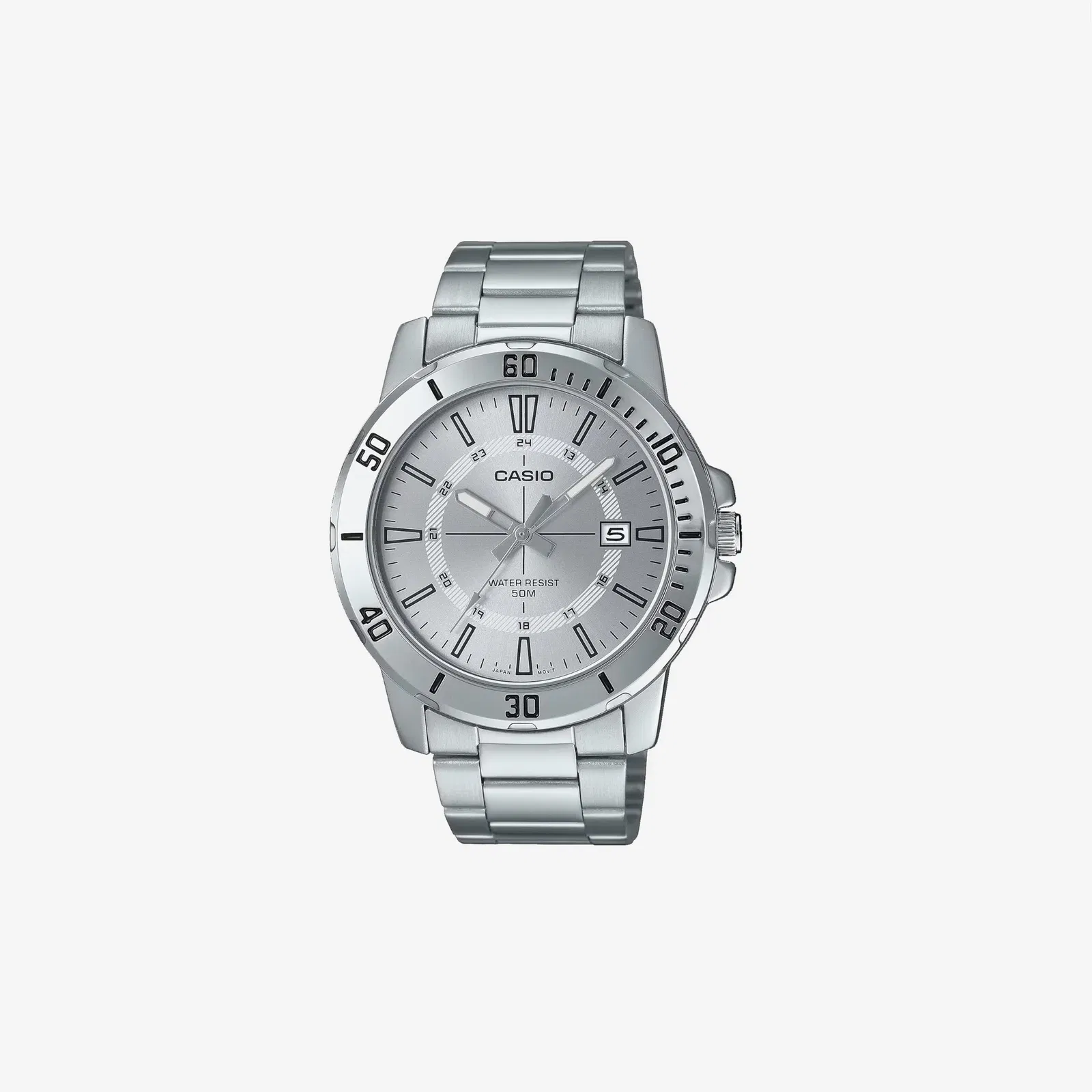 Casio MTP-VD01D-7CV Enticer Stainless Steel 24 Hour Silver Index Dial Casual Analog Sporty Watch