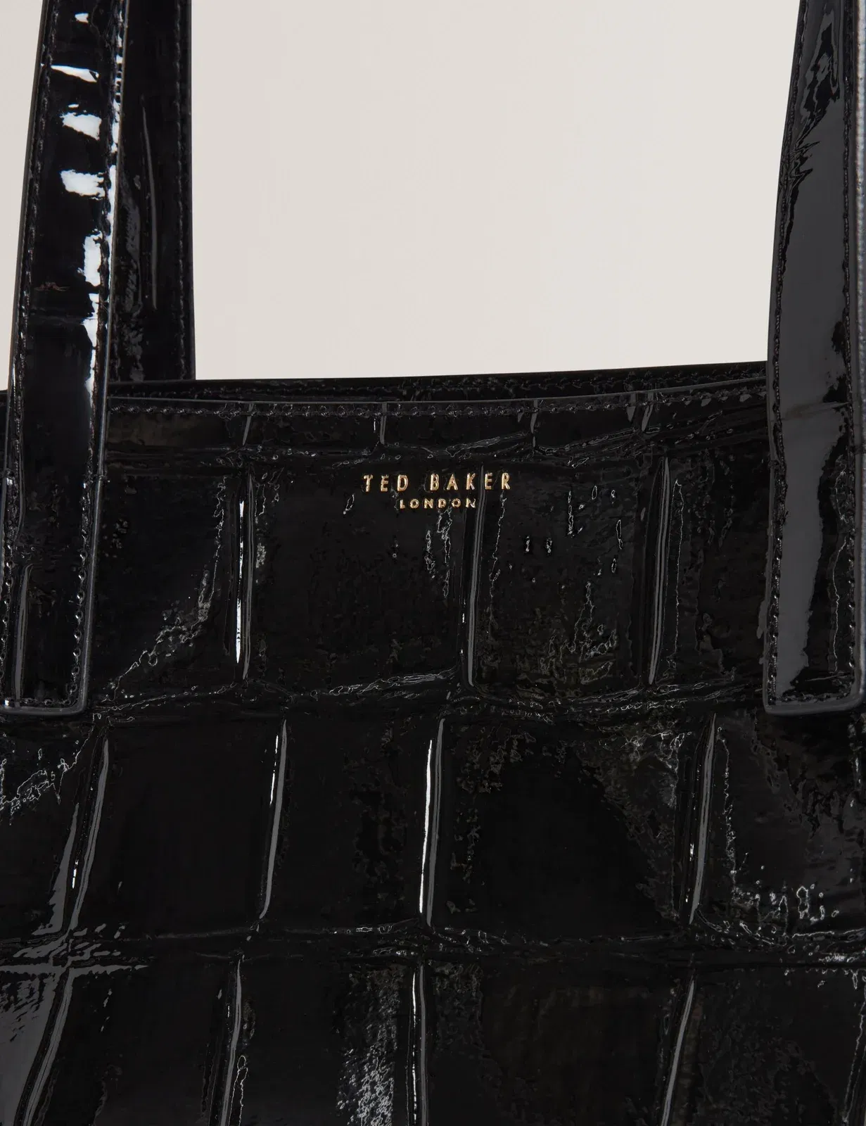 Ted Baker Welona Patent Croc Elongated Icon Tote Bag In Black Women's