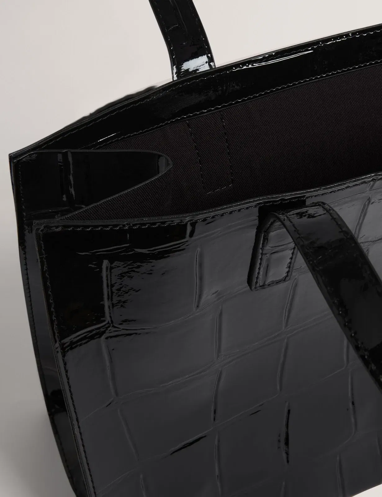 Ted Baker Welona Patent Croc Elongated Icon Tote Bag In Black Women's