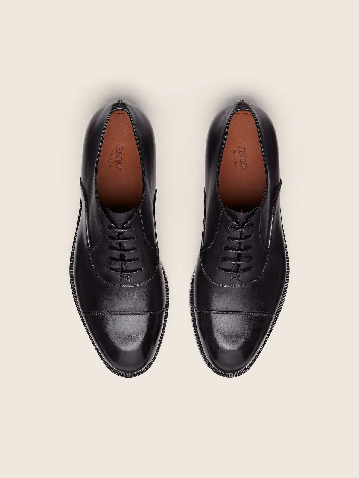 Zegna Black Leather Oxford Shoes