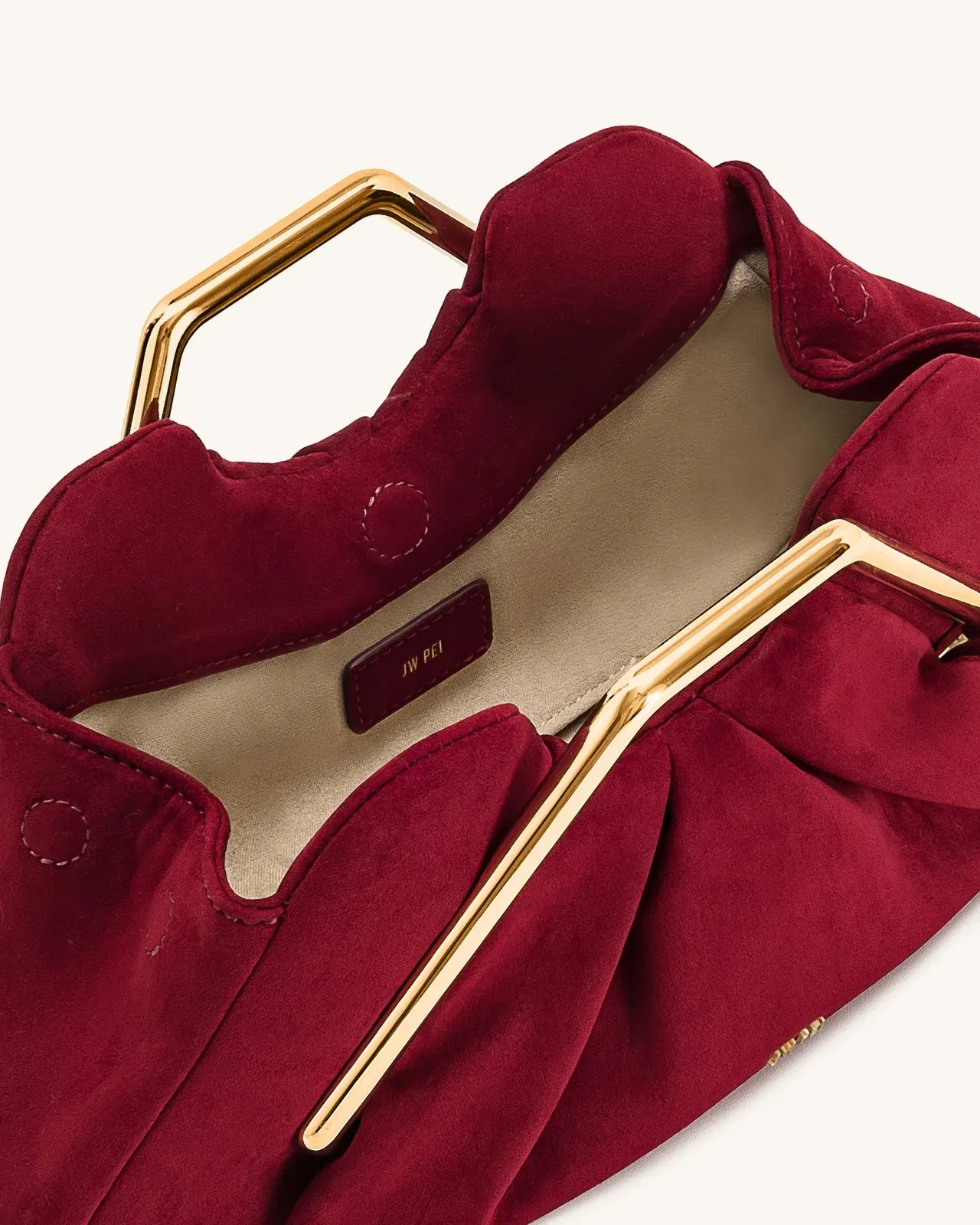 Jw Pei Lila Faux Suede Metal Frame Clutch Red