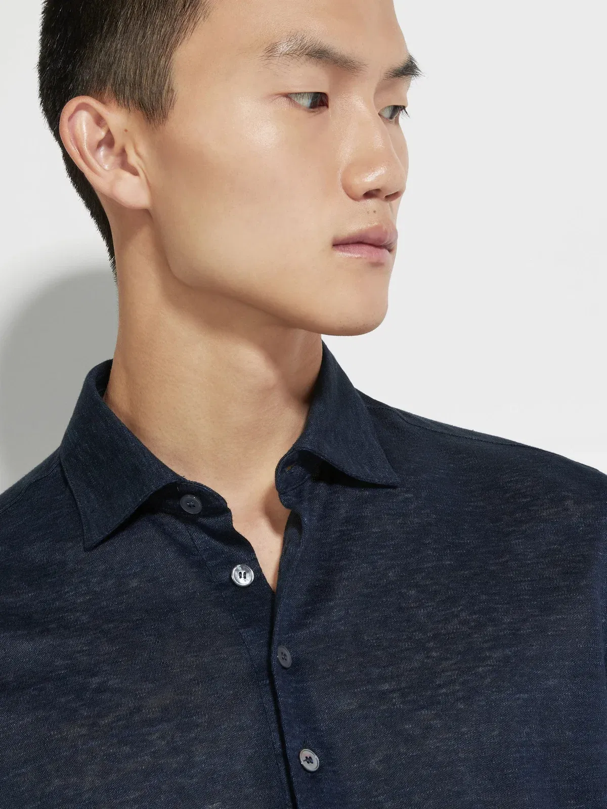 Zegna Navy Blue Linen Polo Shirt