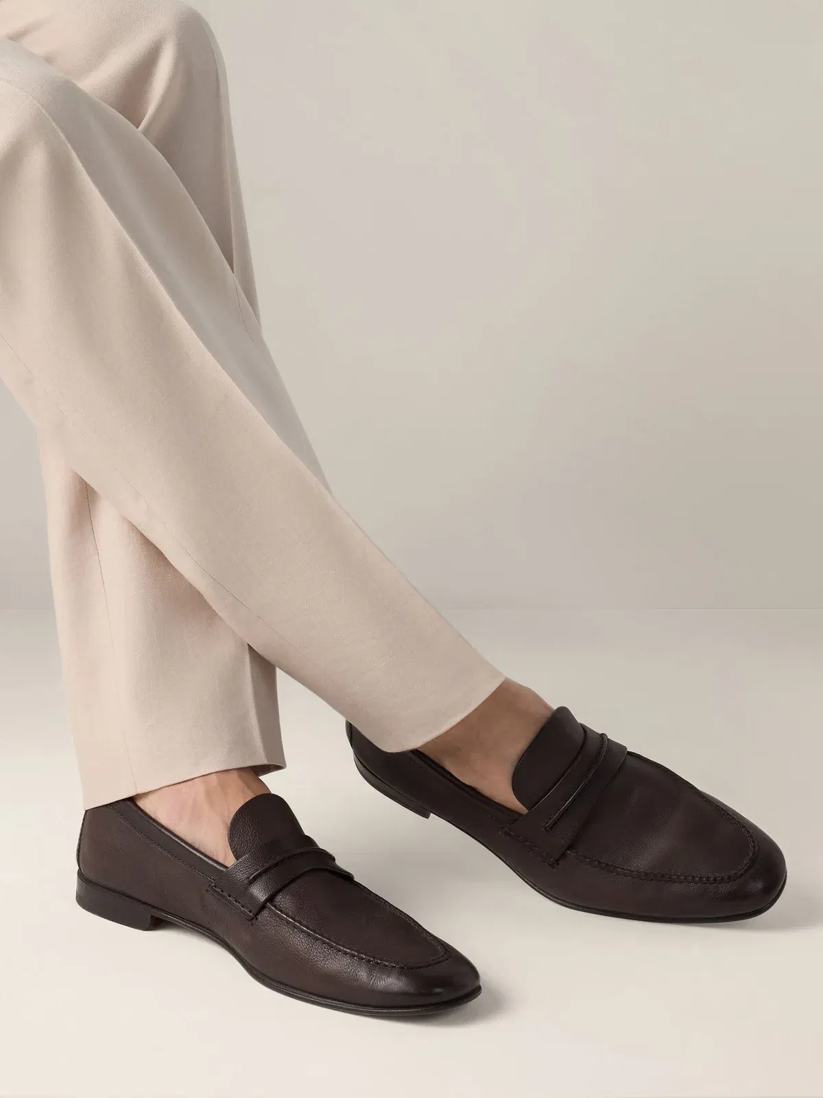 Zegna Dark Brown Natural Grain Leather Mocassin Loafer