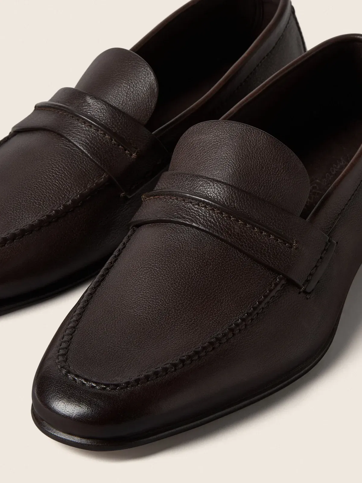 Zegna Dark Brown Natural Grain Leather Mocassin Loafer