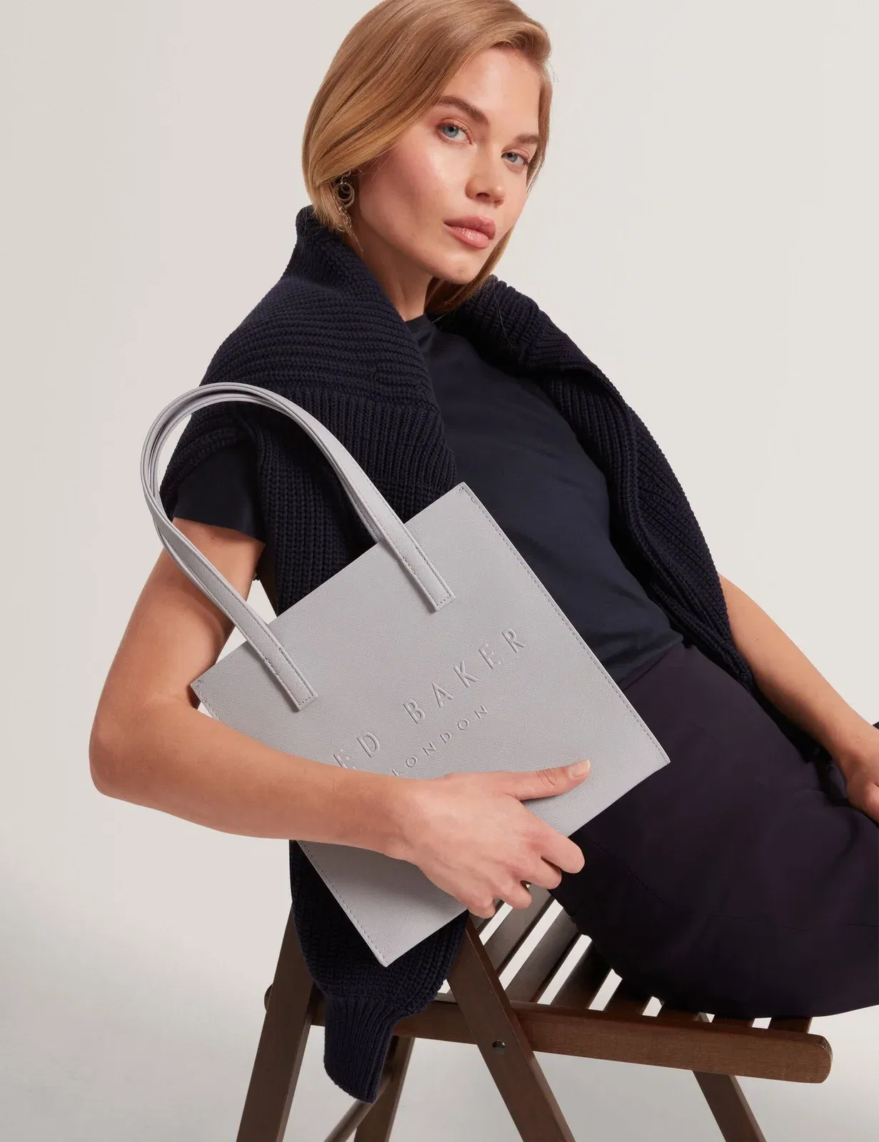 Ted Baker Seacon Grey Textured Pu Leather Small Icon Tote Bag Light Grey Women's