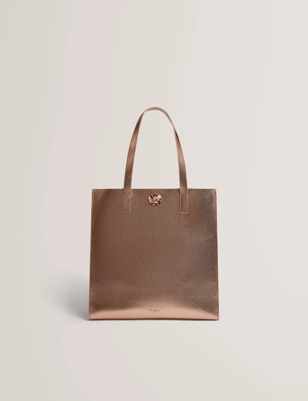 Ted Baker Rosmah Rose Detail Metallic Large Icon Tote Bag Rose Gold Women's