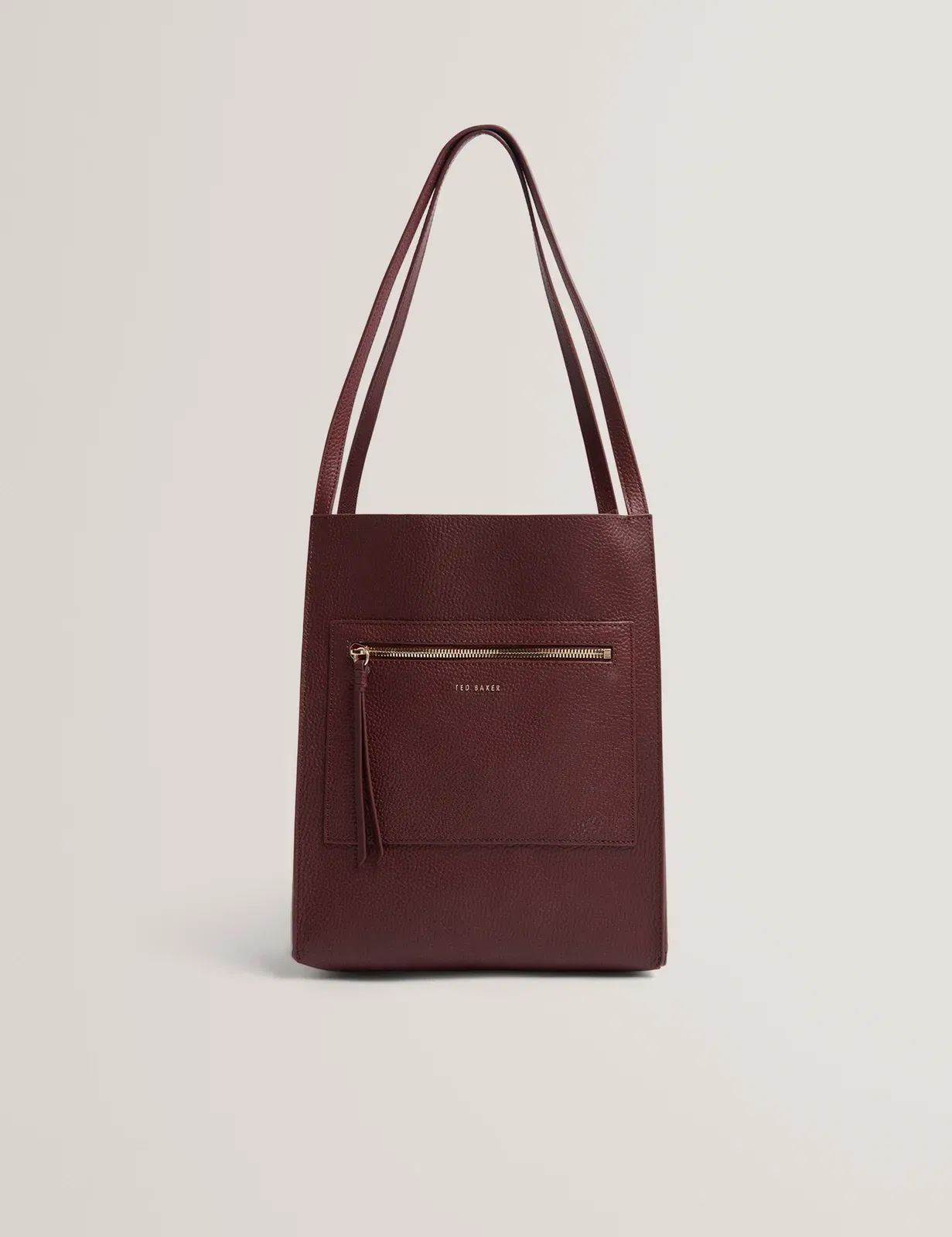 Ted Baker Taala Soft Leather Zip Pocket Boxy Tote Bag In Oxblood Women's