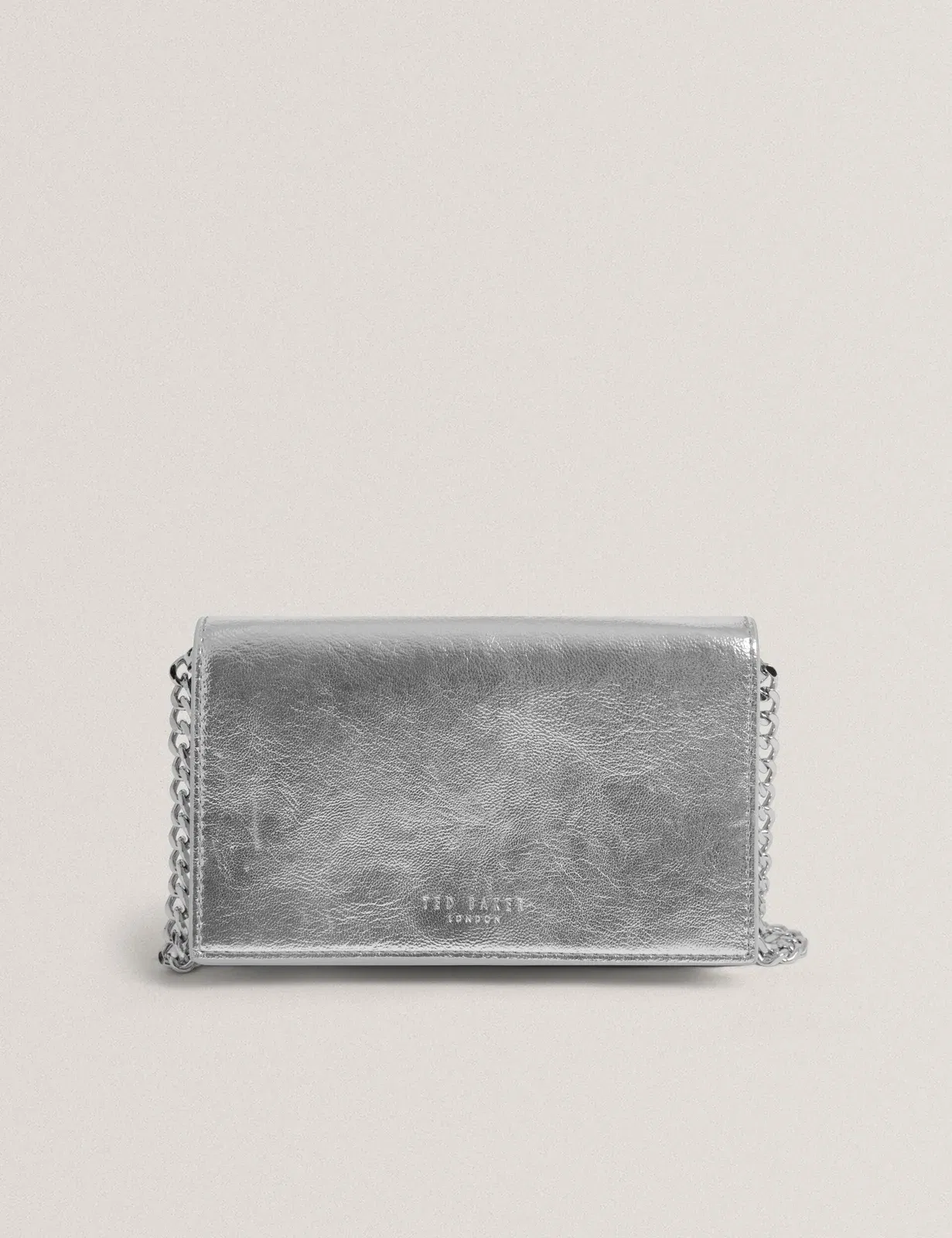 Ted Baker Mahiraa Metallic Faux Leather Crossbody Wallet Bag Silver Women's