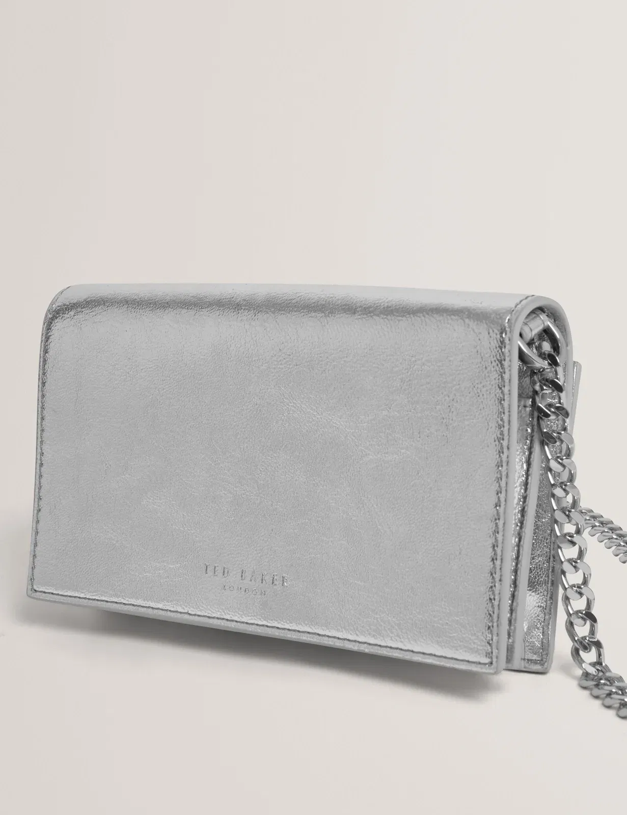 Ted Baker Mahiraa Metallic Faux Leather Crossbody Wallet Bag Silver Women's