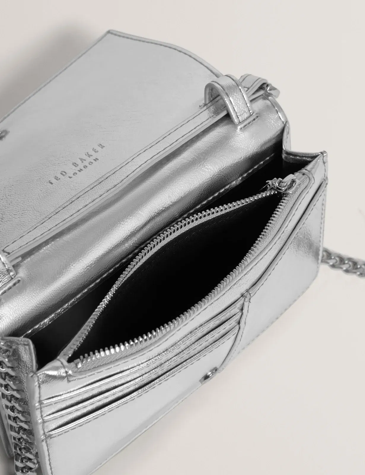 Ted Baker Mahiraa Metallic Faux Leather Crossbody Wallet Bag Silver Women's