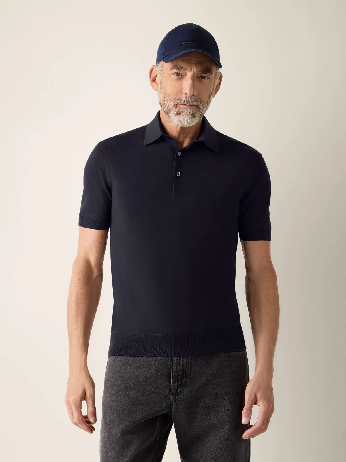 Zegna Navy Blue Wool Polo Shirt