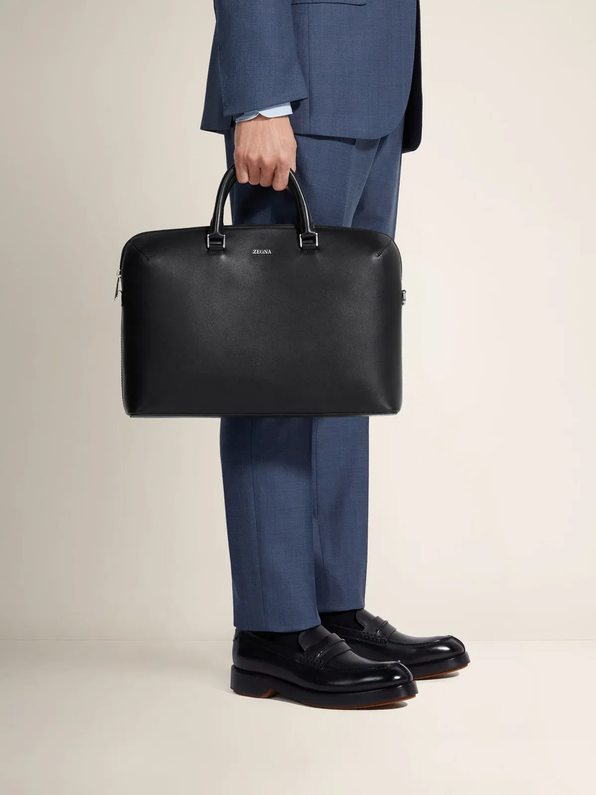 Zegna Black Leather Business Bag