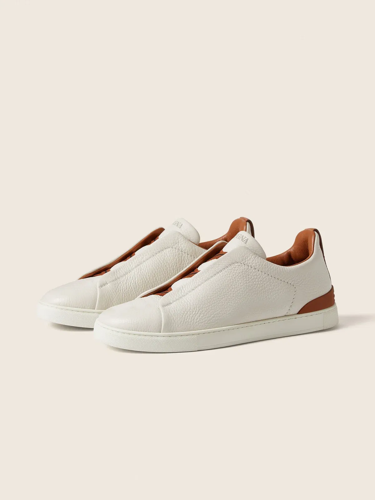 Zegna Off White Deerskin Triple Stitch Sneakers