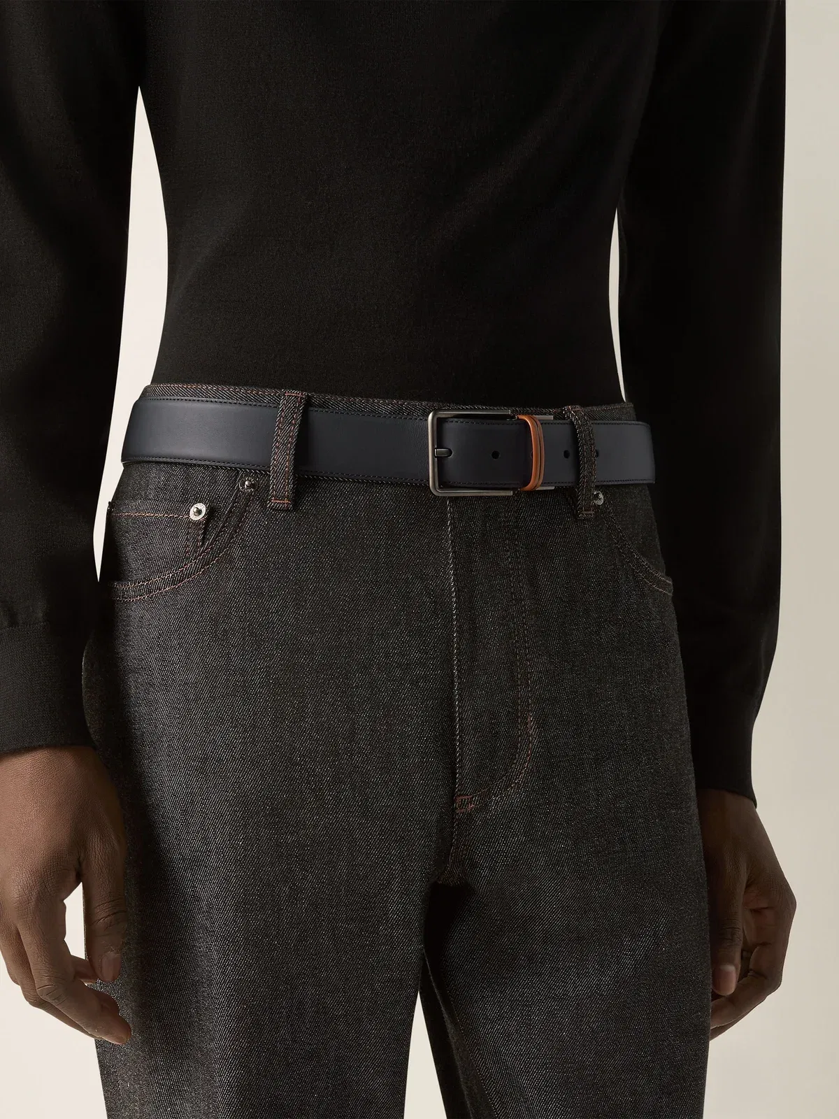 Zegna Black And Dark Foliage Reversible Leather Belt