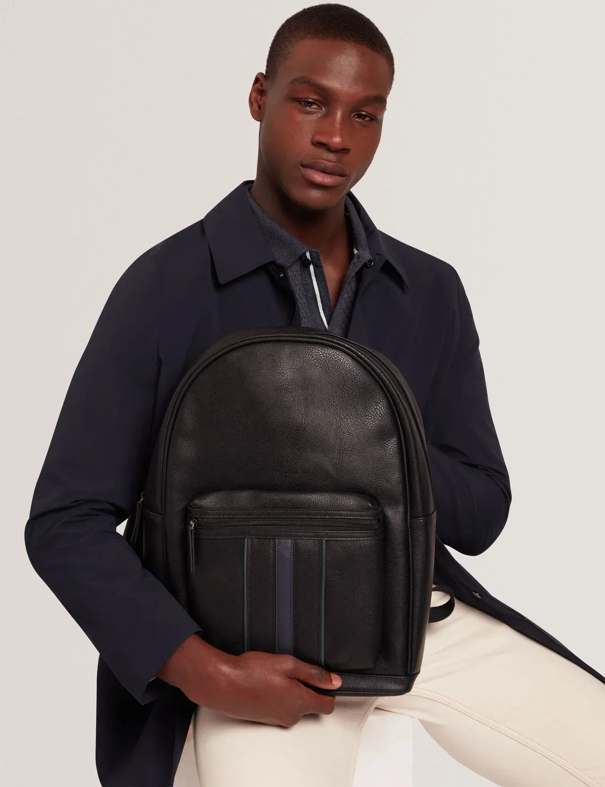 Ted Baker Keviin Faux Leather Striped Panel Backpack Black