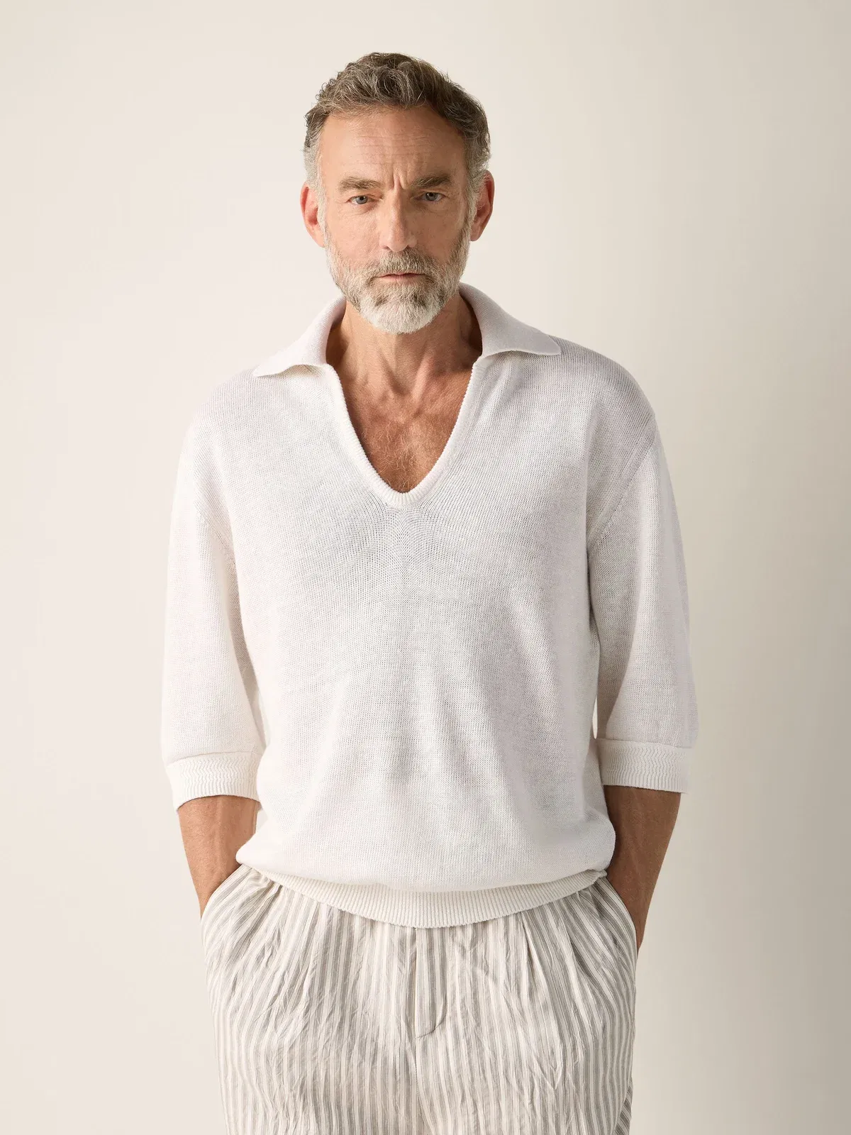 Zegna White Oasi Lino Polo Shirt